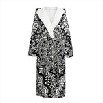 White And Black Mandala Print Hooded Bathrobe