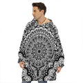 White And Black Mandala Print Hoodie Blanket