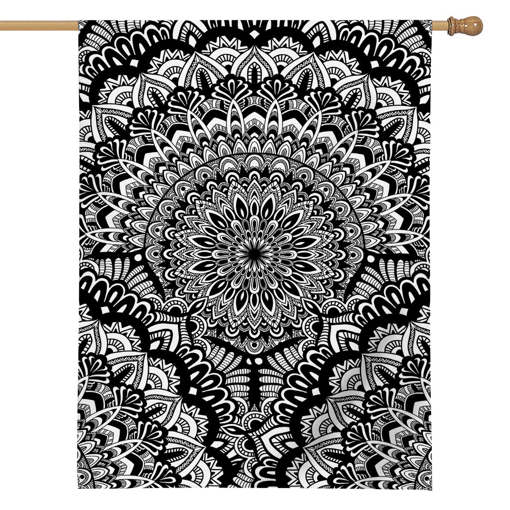 White And Black Mandala Print House Flag