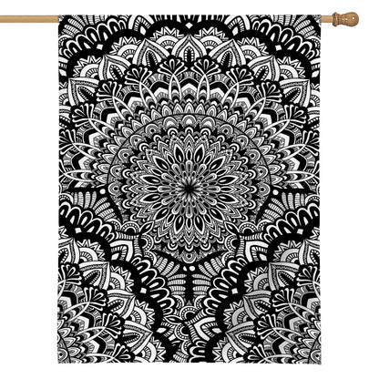 White And Black Mandala Print House Flag