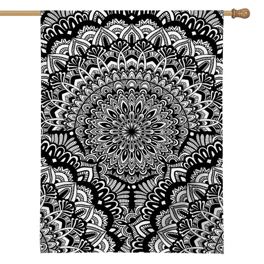 White And Black Mandala Print House Flag