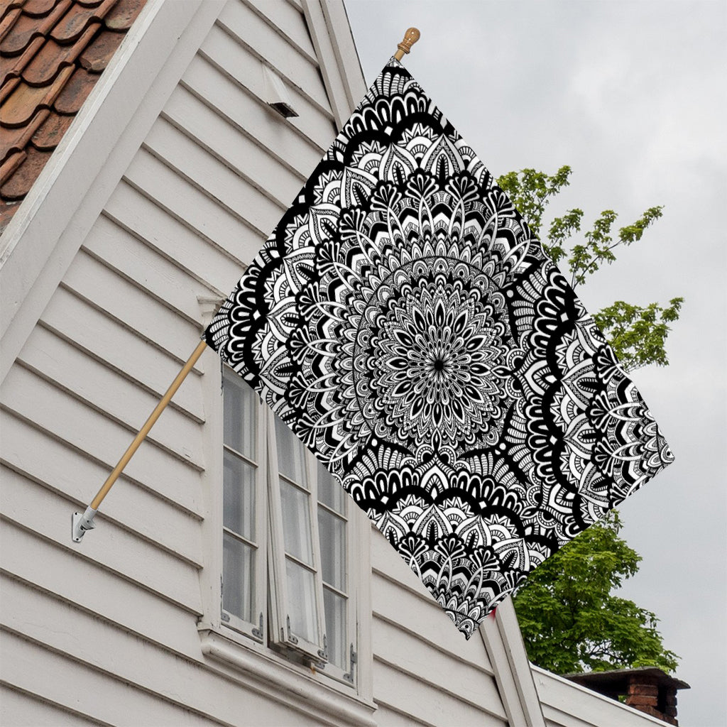 White And Black Mandala Print House Flag