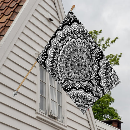 White And Black Mandala Print House Flag