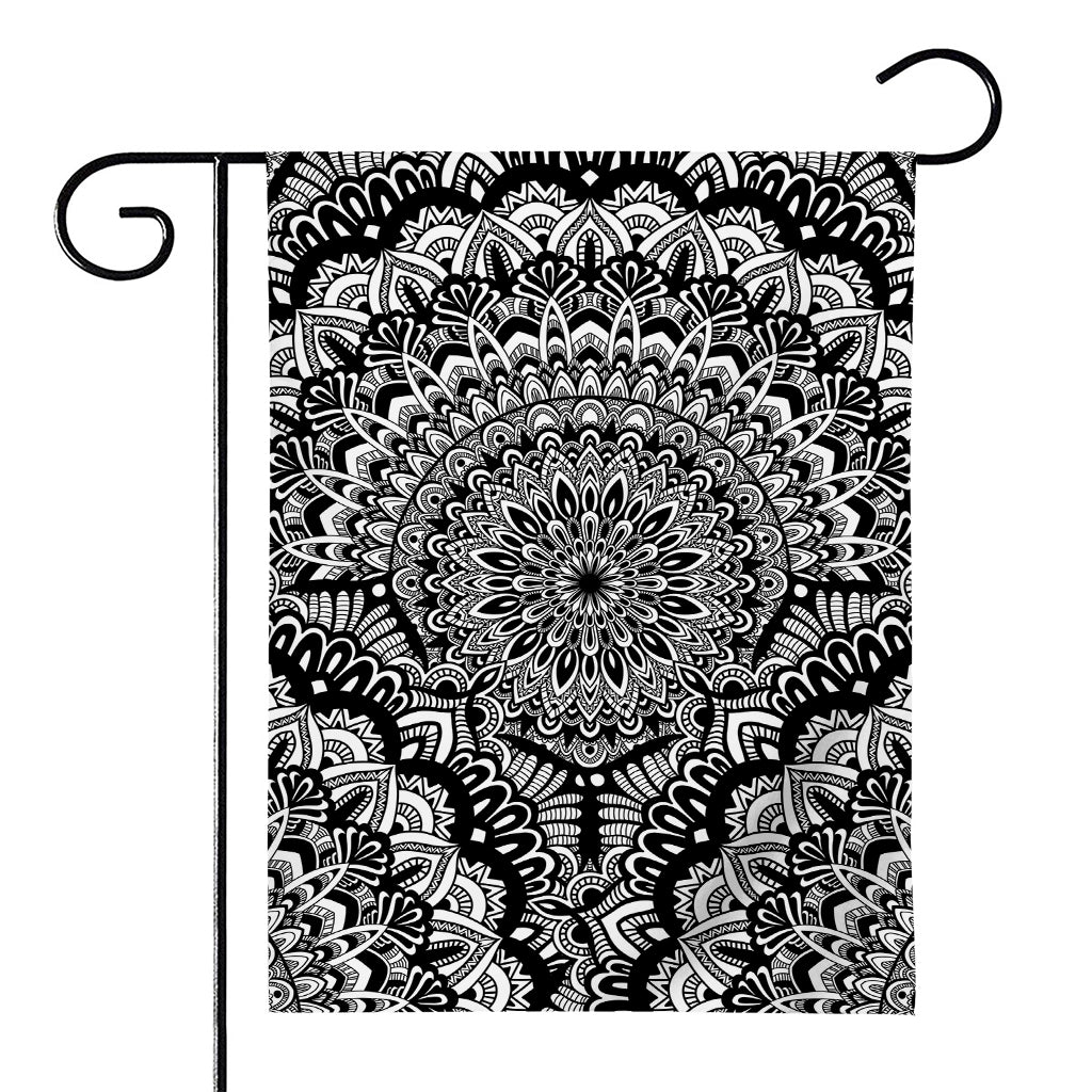 White And Black Mandala Print House Flag