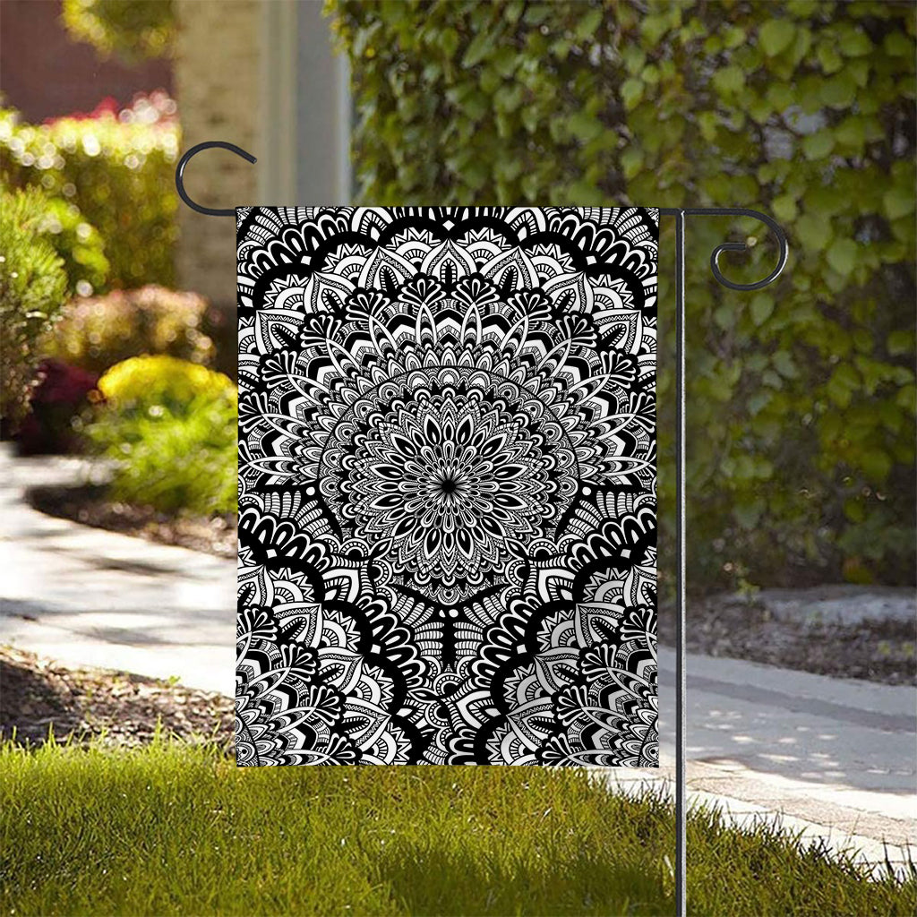 White And Black Mandala Print House Flag