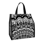 White And Black Mandala Print Insulated Lunch Tote