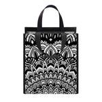 White And Black Mandala Print Insulated Lunch Tote