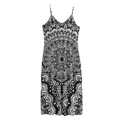 White And Black Mandala Print Jersey Midi Cami Dress