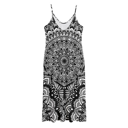 White And Black Mandala Print Jersey Midi Cami Dress