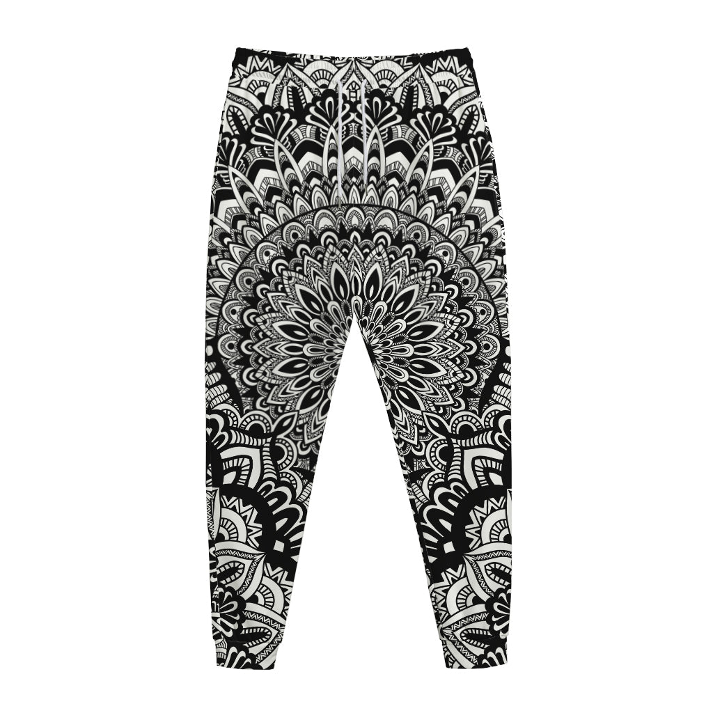 White And Black Mandala Print Jogger Pants