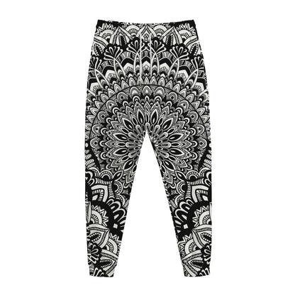 White And Black Mandala Print Jogger Pants