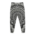 White And Black Mandala Print Jogger Pants