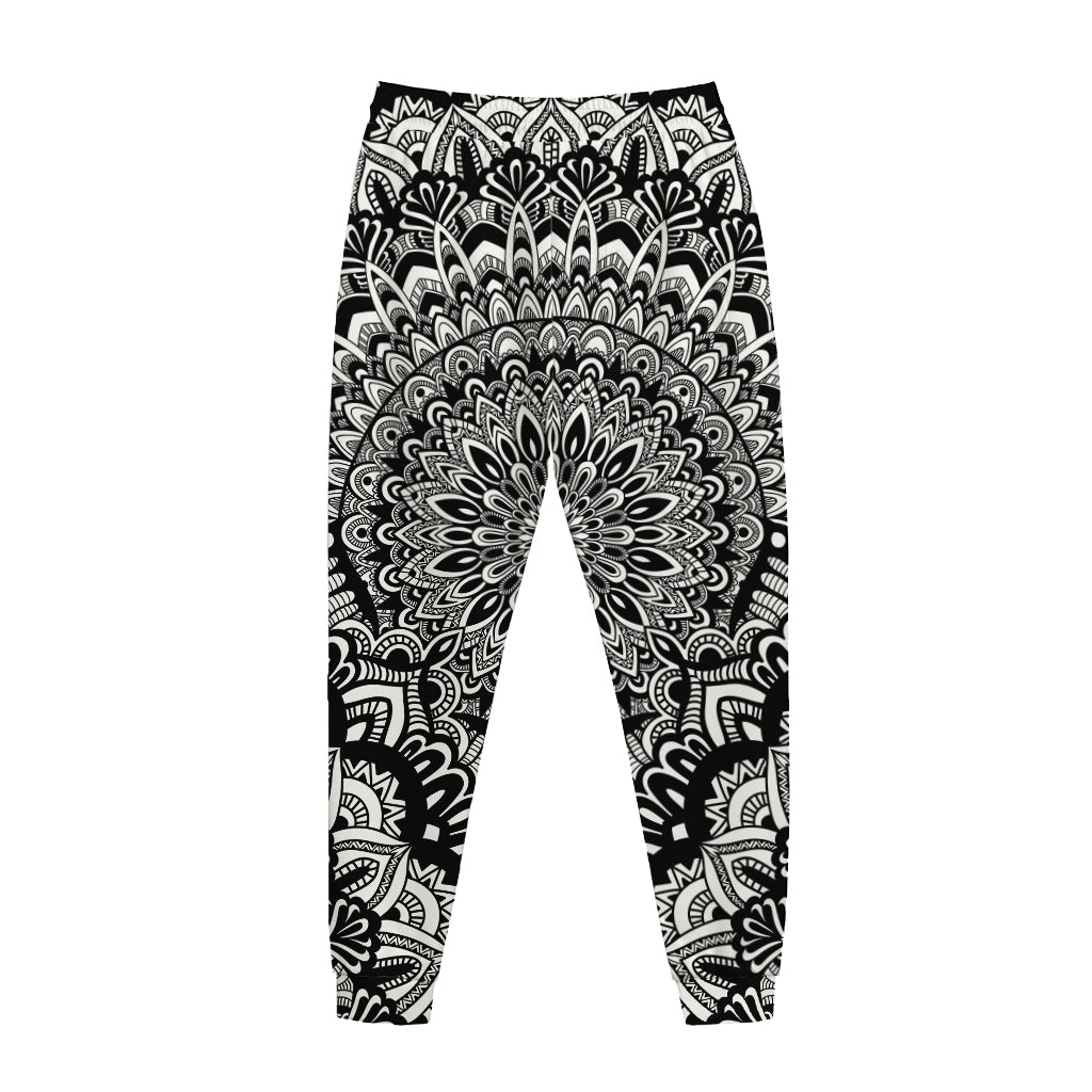White And Black Mandala Print Jogger Pants