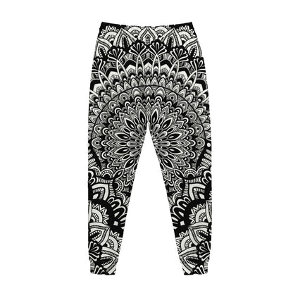 White And Black Mandala Print Jogger Pants