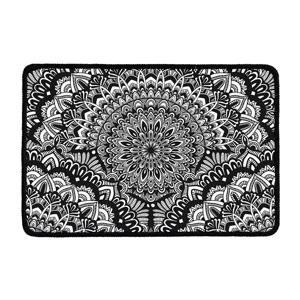 White And Black Mandala Print Kitchen Mat