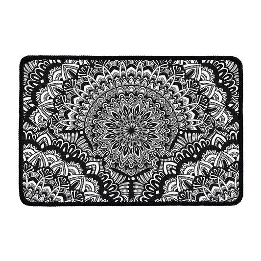 White And Black Mandala Print Kitchen Mat