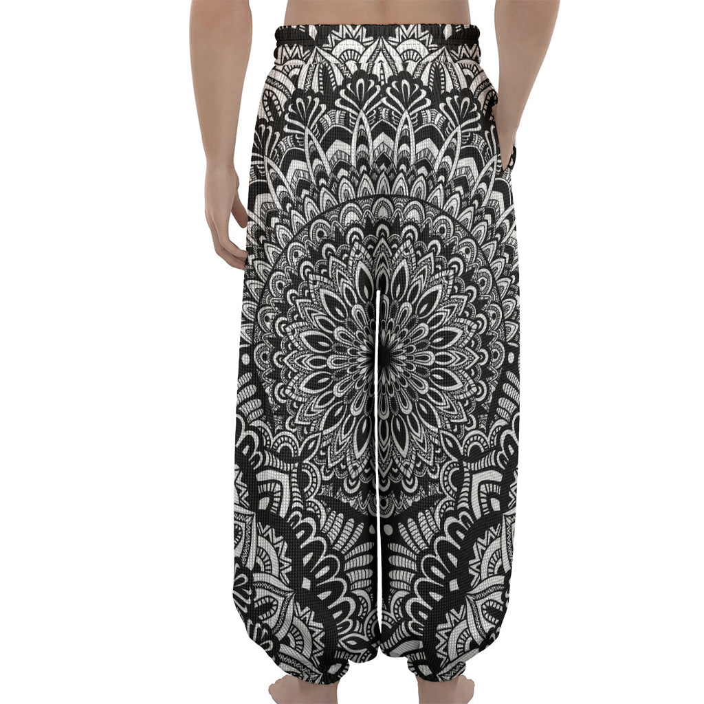 White And Black Mandala Print Lantern Pants