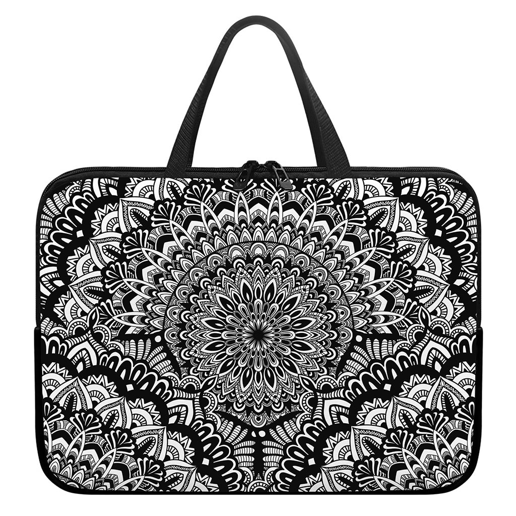 White And Black Mandala Print Laptop Sleeve With Handle
