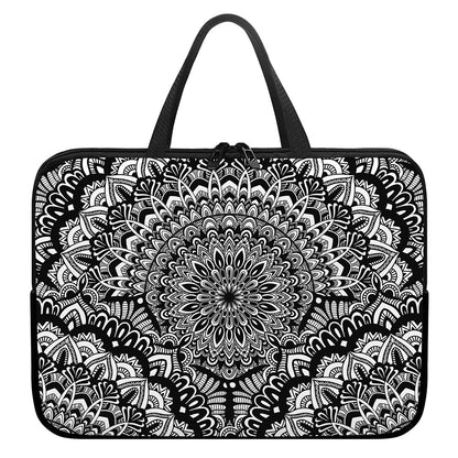 White And Black Mandala Print Laptop Sleeve With Handle