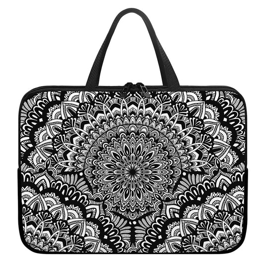 White And Black Mandala Print Laptop Sleeve With Handle