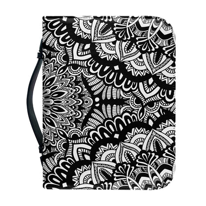 White And Black Mandala Print Leather Bible Cover