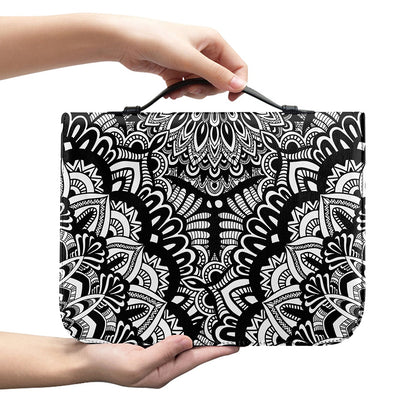 White And Black Mandala Print Leather Bible Cover