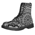 White And Black Mandala Print Lace-Up Boots
