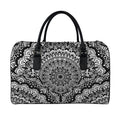 White And Black Mandala Print Leather Duffel Bag