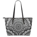 White And Black Mandala Print Leather Tote Bag With Zipper