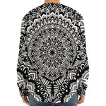 White And Black Mandala Print Long Sleeve Baseball Jersey