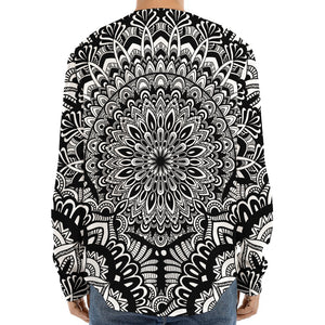 White And Black Mandala Print Long Sleeve Baseball Jersey