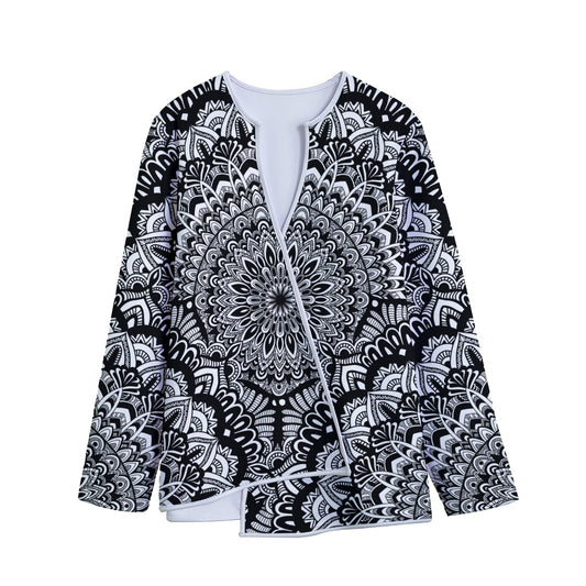 White And Black Mandala Print Long Sleeve Short Coat