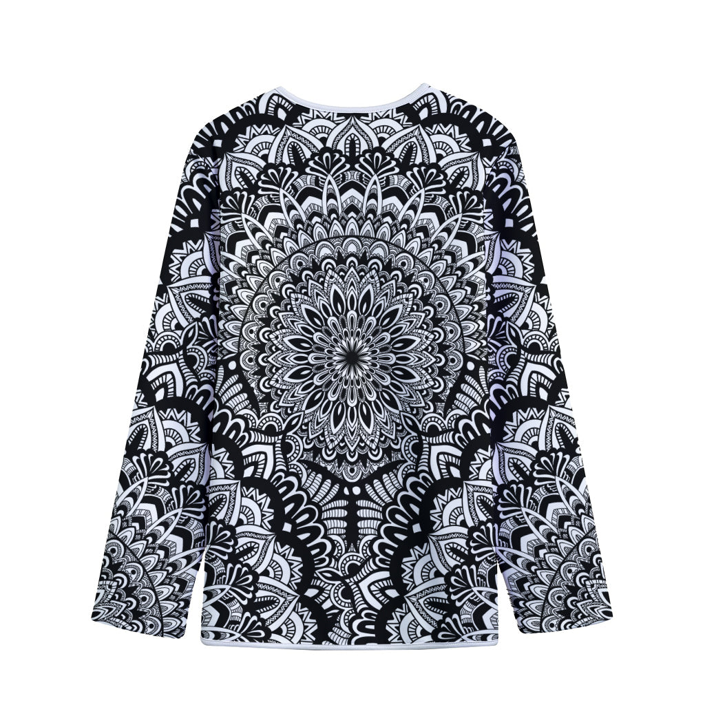 White And Black Mandala Print Long Sleeve Short Coat