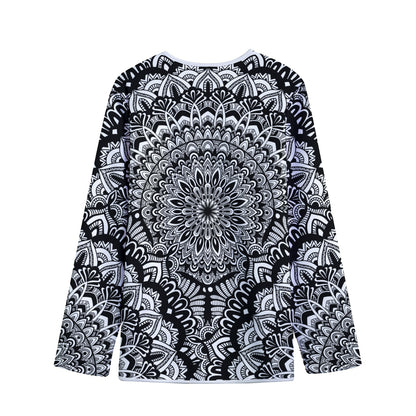 White And Black Mandala Print Long Sleeve Short Coat