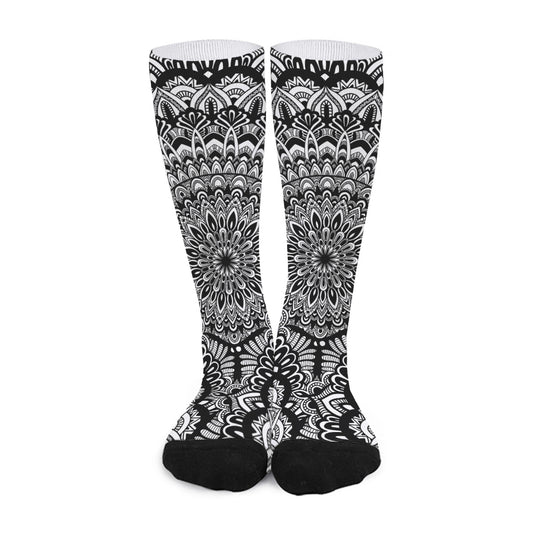 White And Black Mandala Print Long Socks