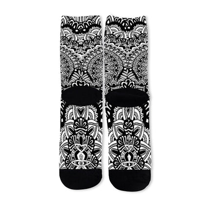 White And Black Mandala Print Long Socks