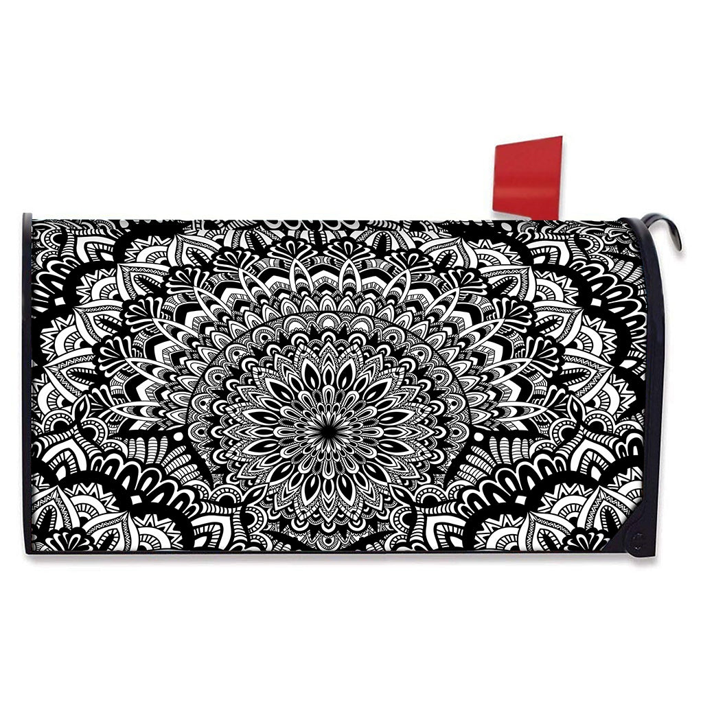 White And Black Mandala Print Mailbox Cover