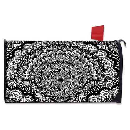 White And Black Mandala Print Mailbox Cover