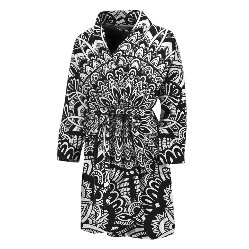 White And Black Mandala Print Men's Bathrobe