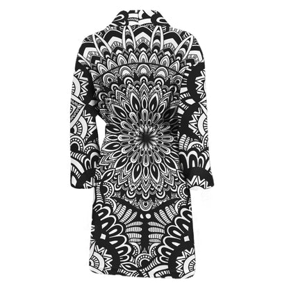 White And Black Mandala Print Men's Bathrobe