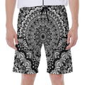 White And Black Mandala Print Men's Beach Shorts