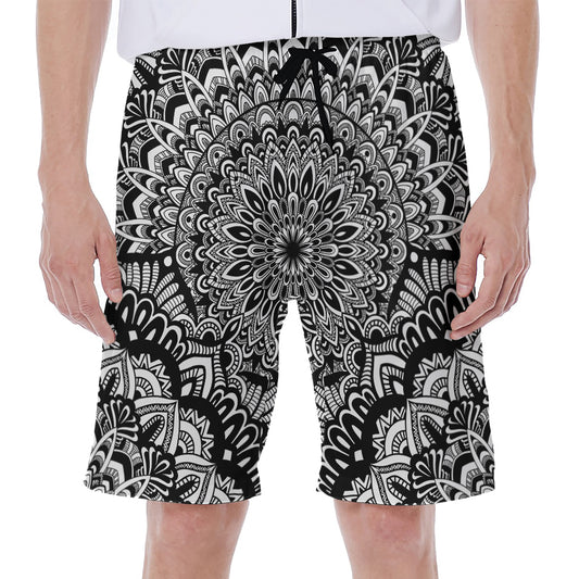 White And Black Mandala Print Men's Beach Shorts