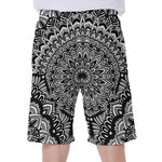 White And Black Mandala Print Men's Beach Shorts