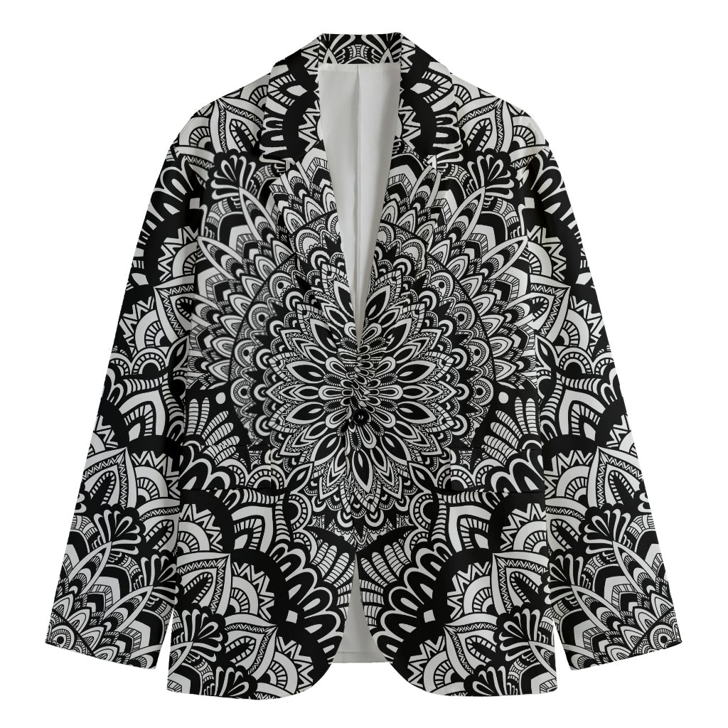 White And Black Mandala Print Men's Blazer