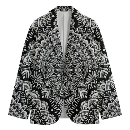 White And Black Mandala Print Men's Blazer
