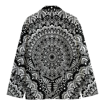 White And Black Mandala Print Men's Blazer