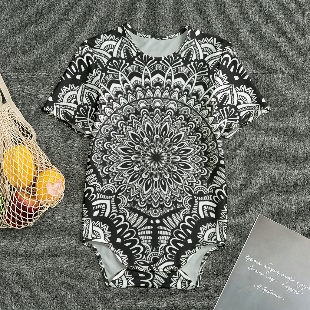 White And Black Mandala Print Men's Bodysuit