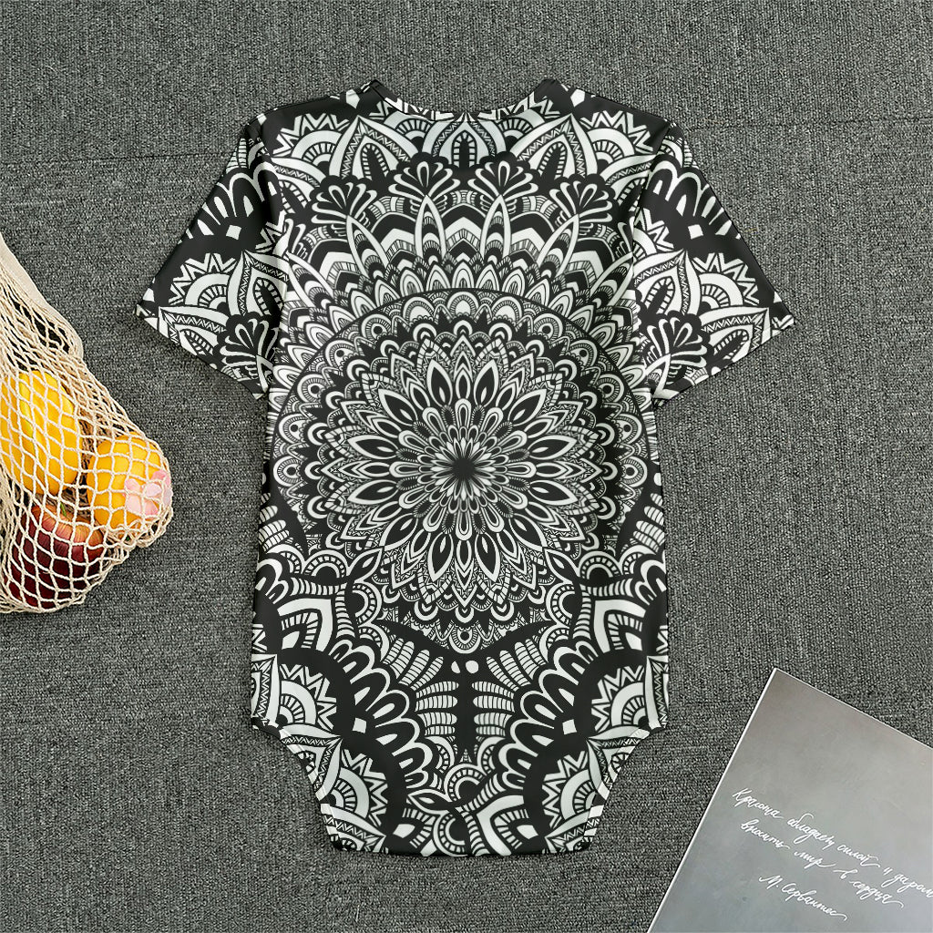 White And Black Mandala Print Men's Bodysuit