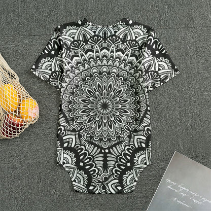 White And Black Mandala Print Men's Bodysuit