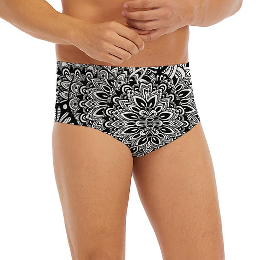 White And Black Mandala Print Men's Briefs